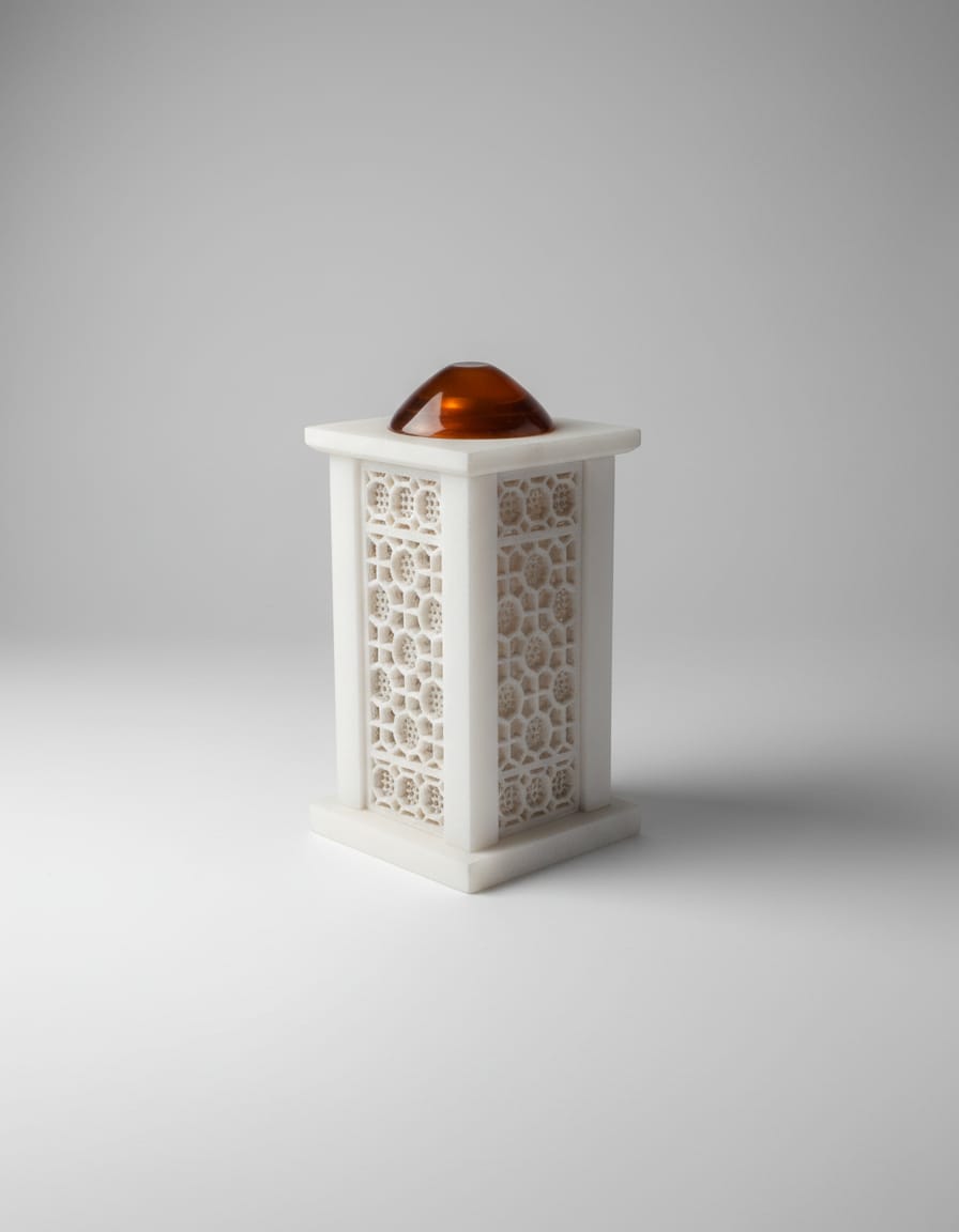 Alabaster lamp with koi agate bowl