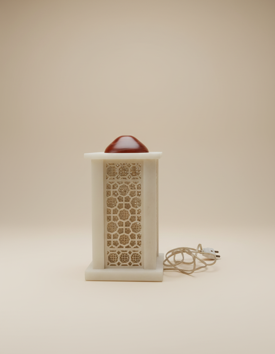 Alabaster lamp with koi agate bowl