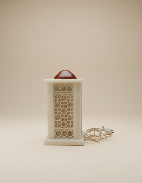 Alabaster lamp with koi agate bowl